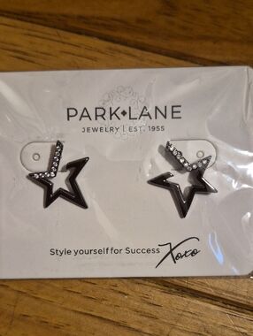Park Lane Black Star Outline Earrings with Clear Crystal Accent